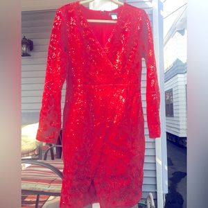 Red velvet and sequins cocktail dress NWOT
